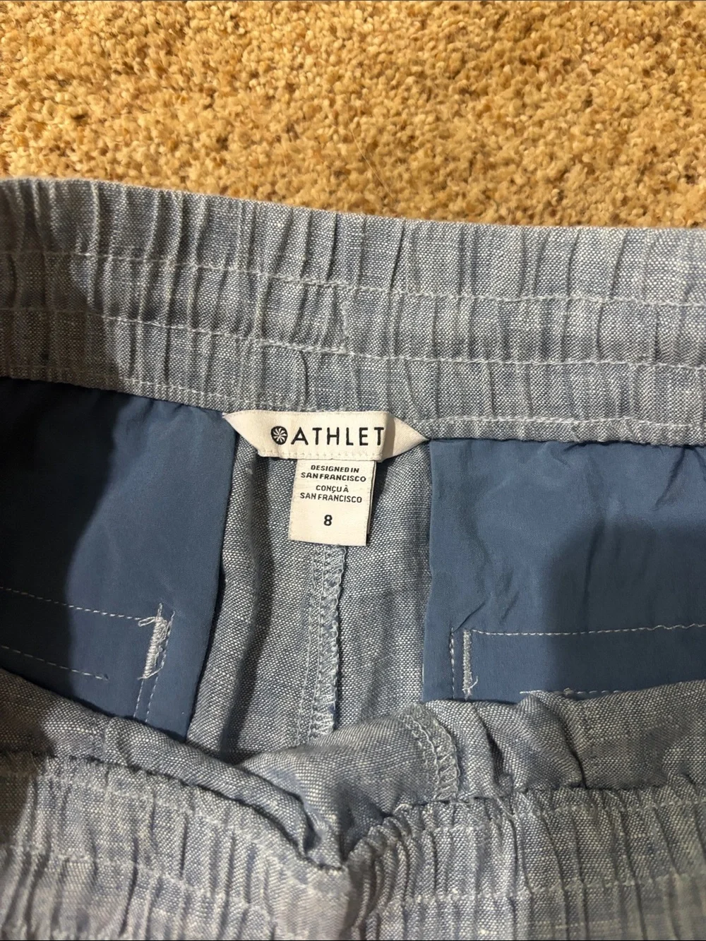 Light Blue Athleta Linen-Blend Drawstring Pants
